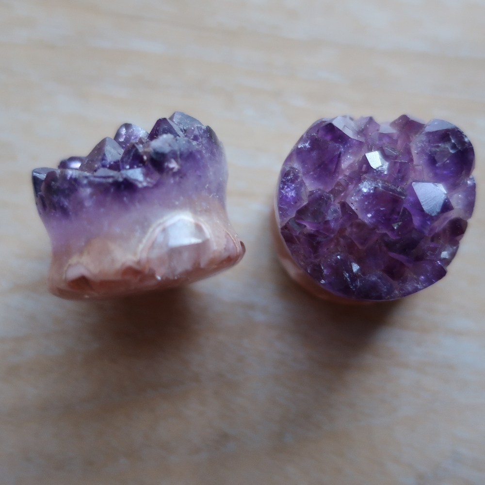 New! Raw amethyst crystal reversible plugs 24mm or 15/16g